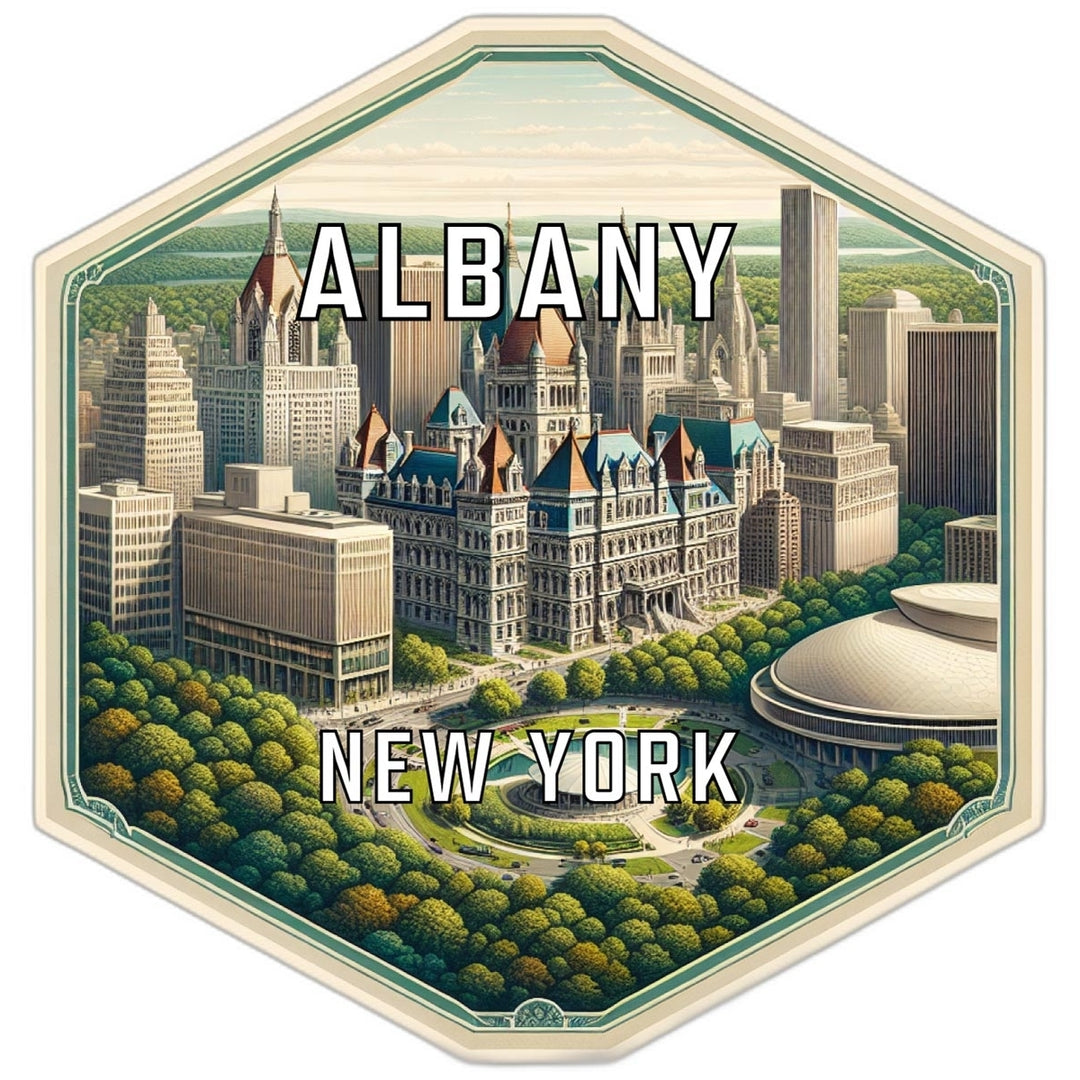 Albany York Souvenir Travel Destination Die Cut Hexagon Fridge Magnet Image 1