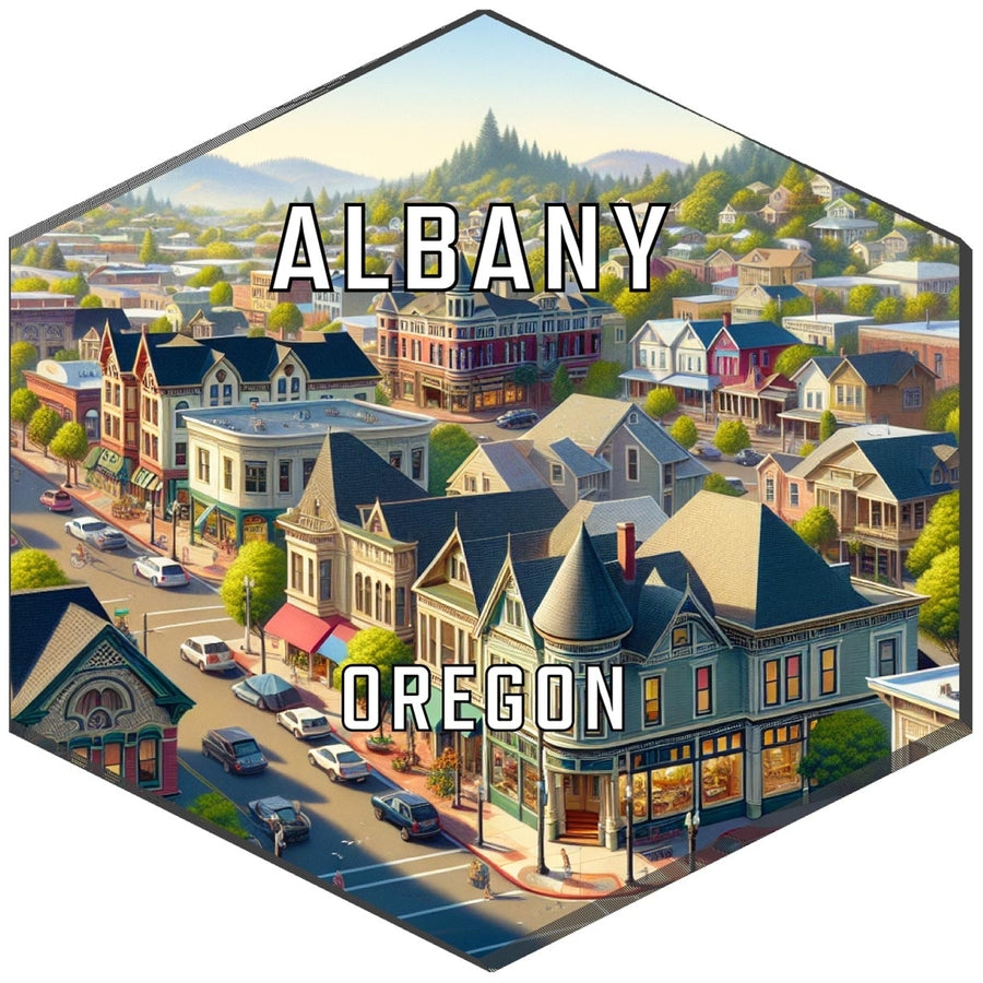 Albany Oregon Souvenir Travel Destination Die Cut Hexagon Fridge Magnet Image 1