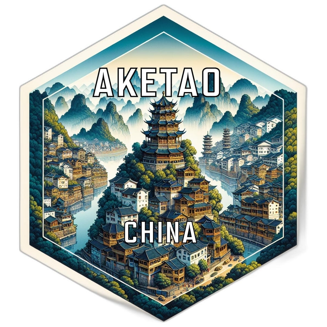 Aketao China Souvenir Travel Destination Die Cut Hexagon Fridge Magnet Image 1