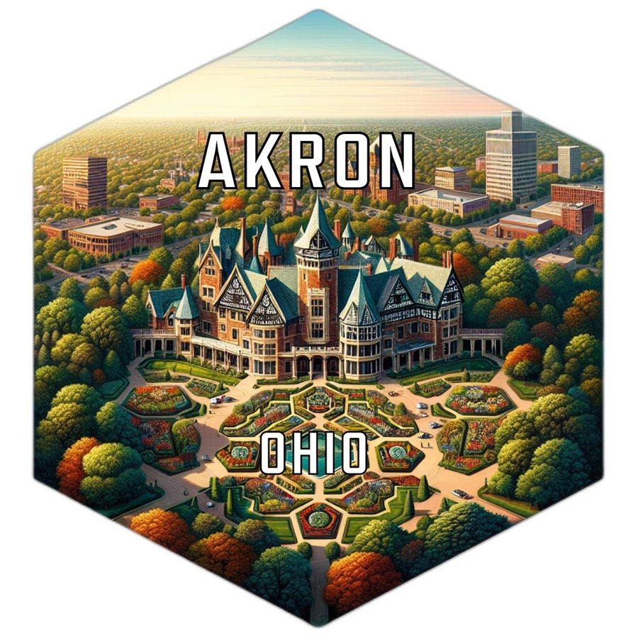 Akron Ohio Souvenir Travel Destination Die Cut Hexagon Fridge Magnet Image 1