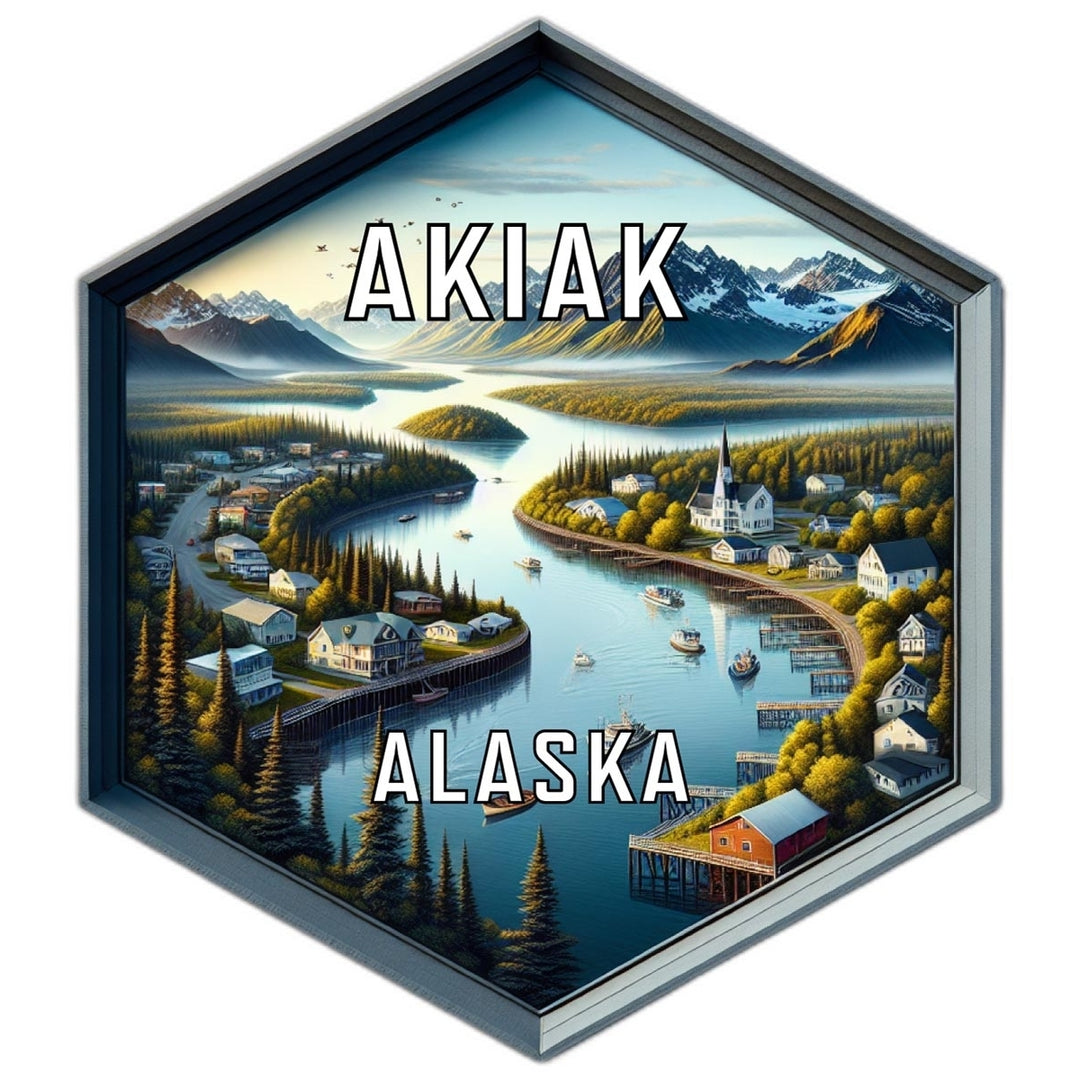 Akiak Alaska Souvenir Travel Destination Die Cut Hexagon Fridge Magnet Image 1