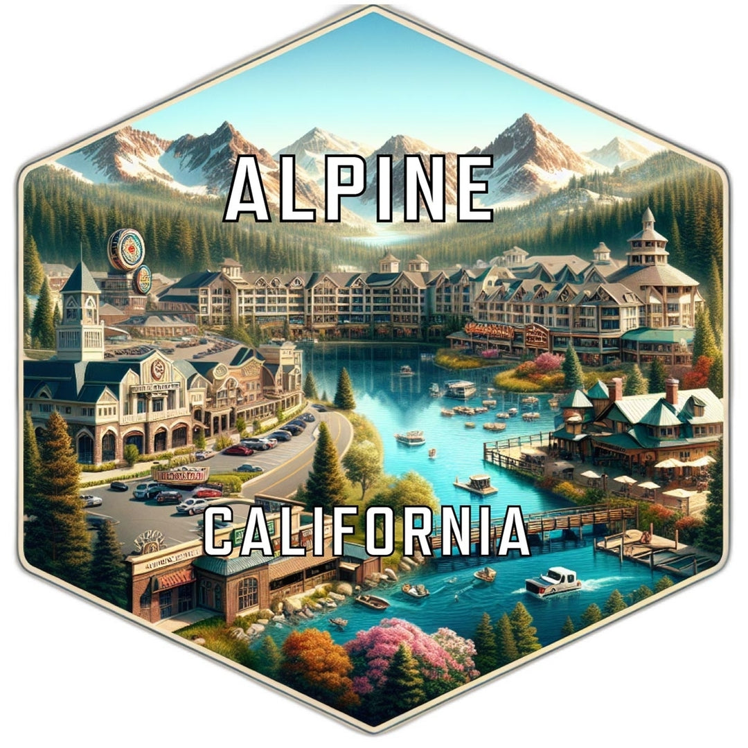 Alpine California Souvenir Travel Destination Die Cut Hexagon Fridge Magnet Image 1