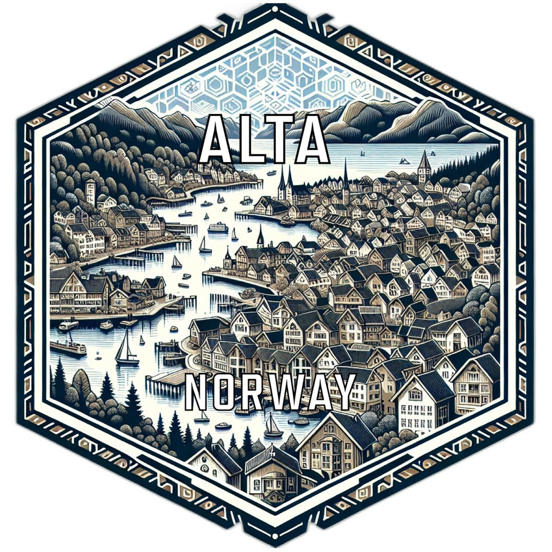 Alta Norway Souvenir Travel Destination Die Cut Hexagon Fridge Magnet Image 1