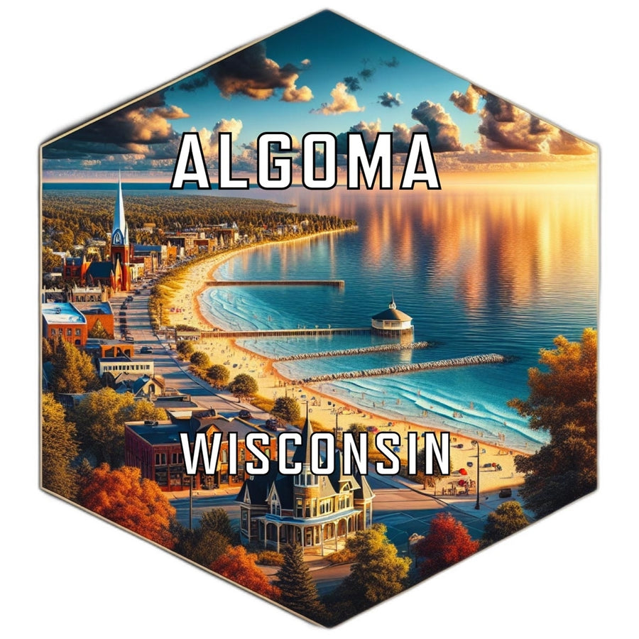 Algoma Wisconsin Souvenir Travel Destination Die Cut Hexagon Fridge Magnet Image 1