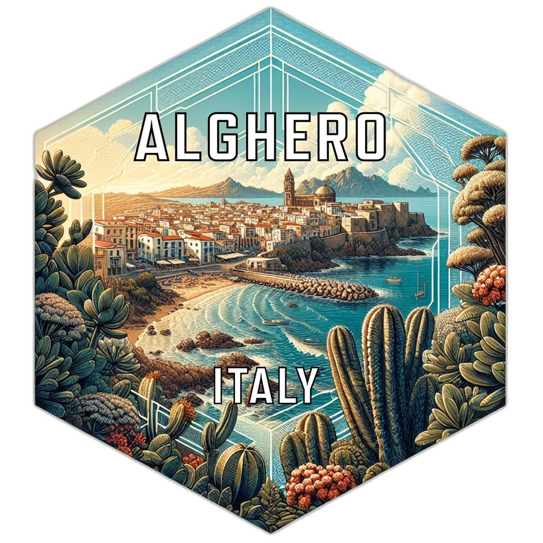 Alghero Italy Souvenir Travel Destination Die Cut Hexagon Fridge Magnet Image 1