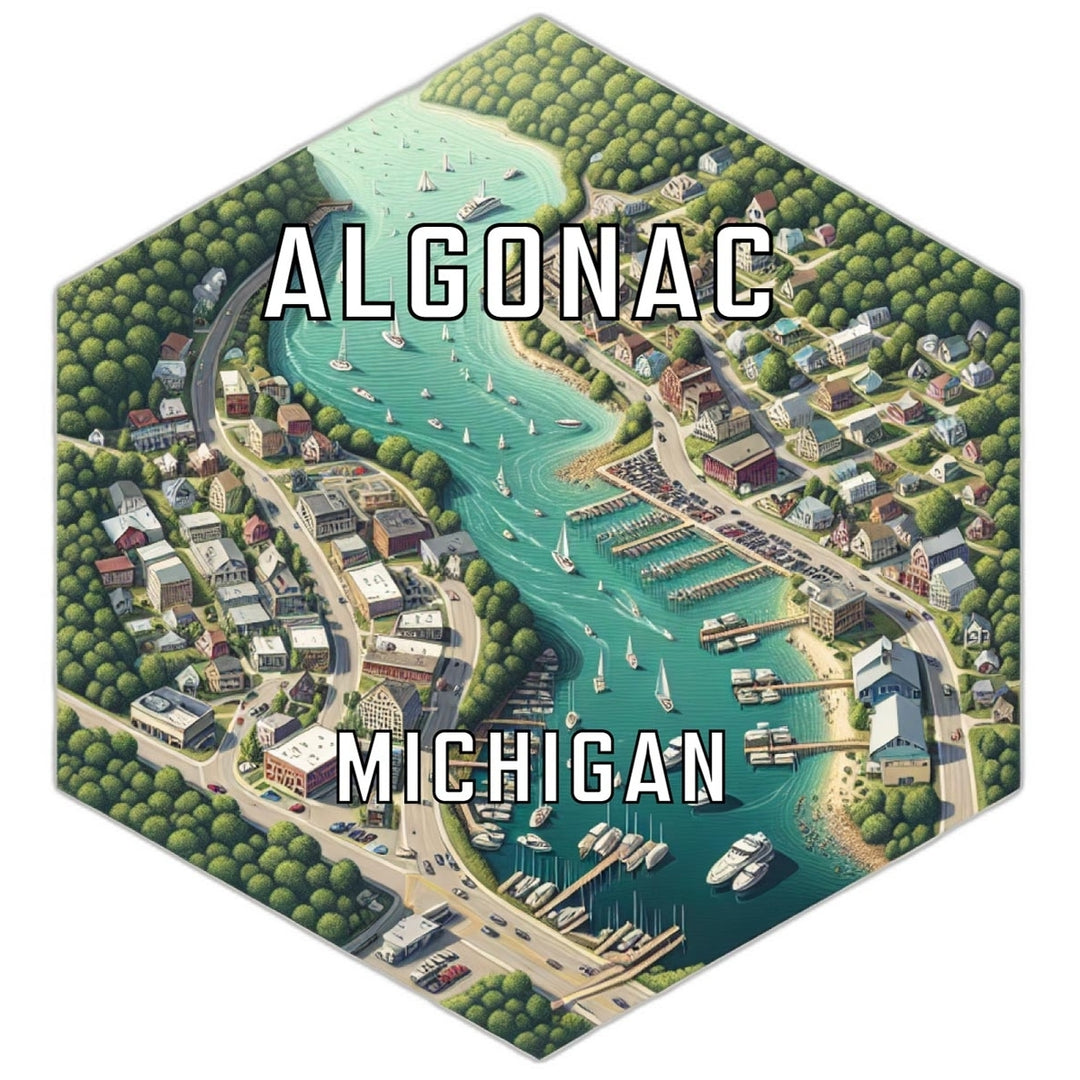 Algonac Michigan Souvenir Travel Destination Die Cut Hexagon Fridge Magnet Image 1