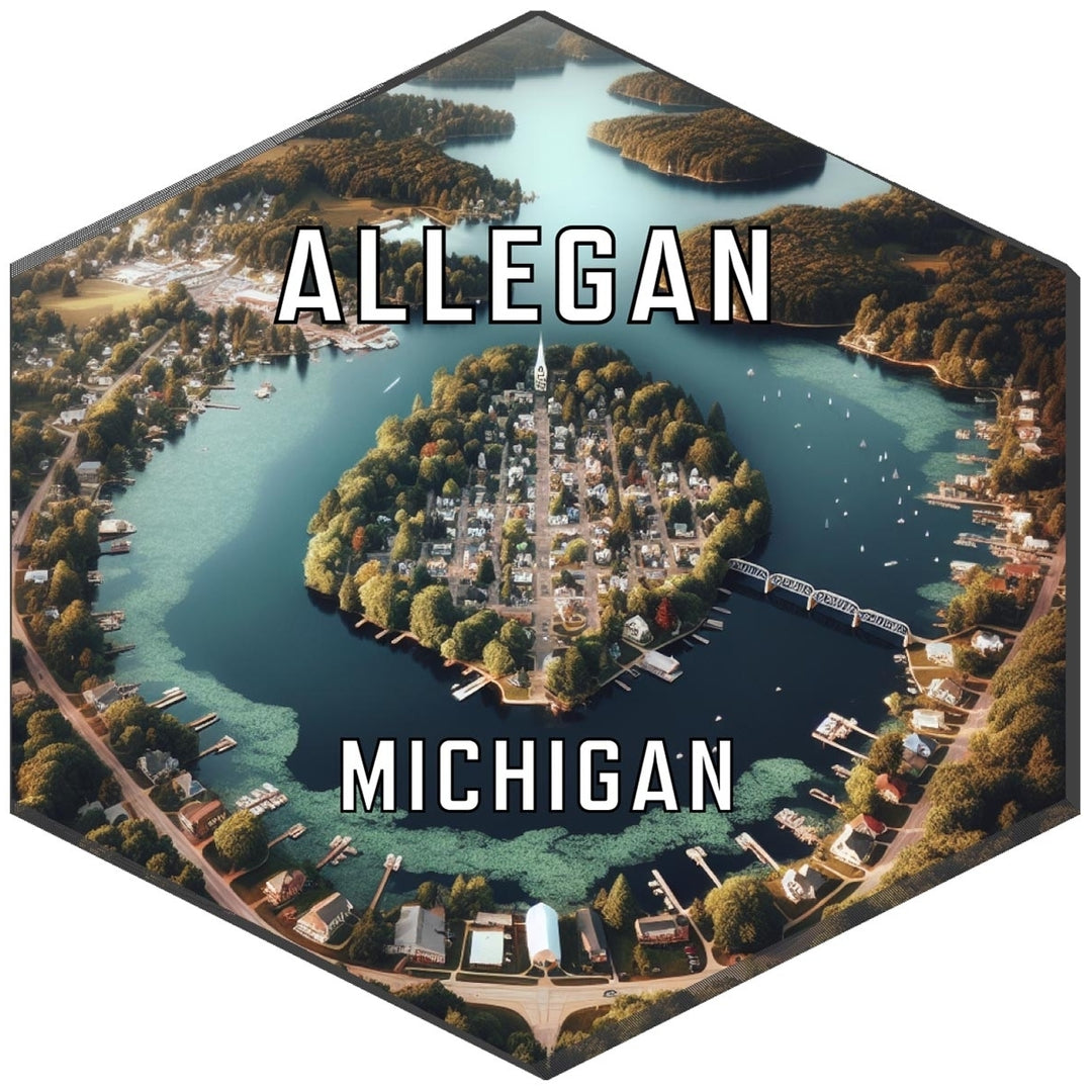 Allegan Michigan Souvenir Travel Destination Die Cut Hexagon Fridge Magnet Image 1