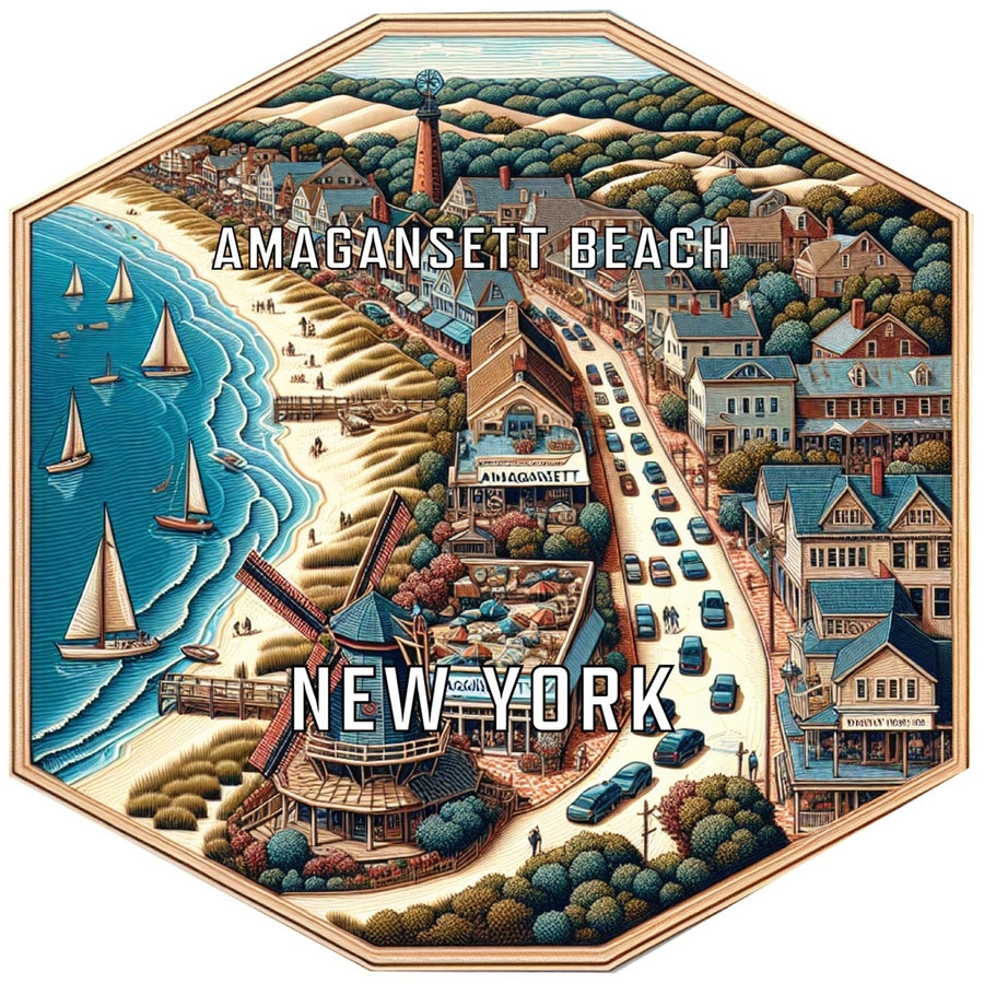 Amagansett Beach York Souvenir Travel Destination Die Cut Hexagon Fridge Magnet Image 1