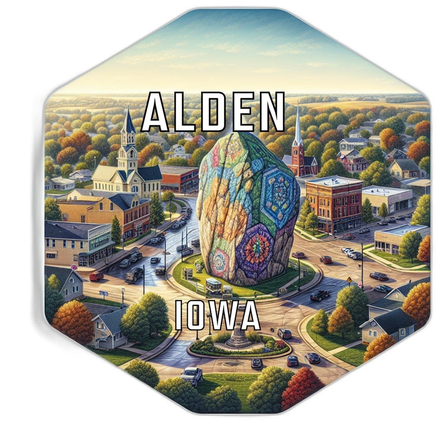 Alden Iowa Souvenir Travel Destination Die Cut Hexagon Fridge Magnet Image 1