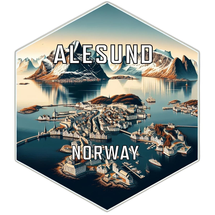 Alesund Norway Souvenir Travel Destination Die Cut Hexagon Fridge Magnet Image 1