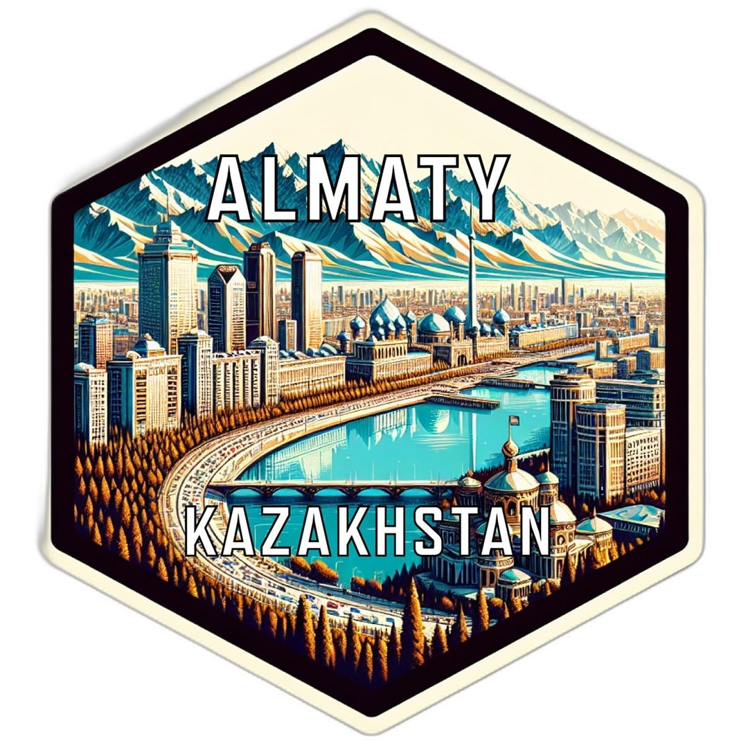 Almaty Kazakhstan Souvenir Travel Destination Die Cut Hexagon Fridge Magnet Image 1