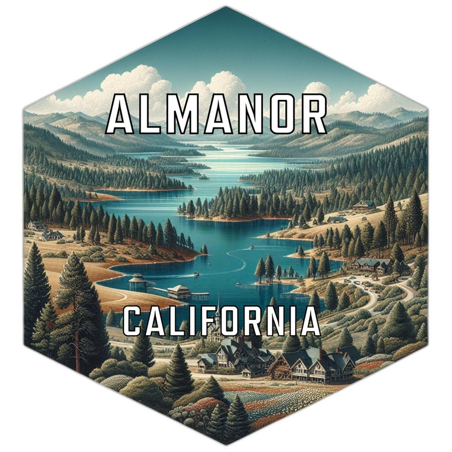 Almanor California Souvenir Travel Destination Die Cut Hexagon Fridge Magnet Image 1