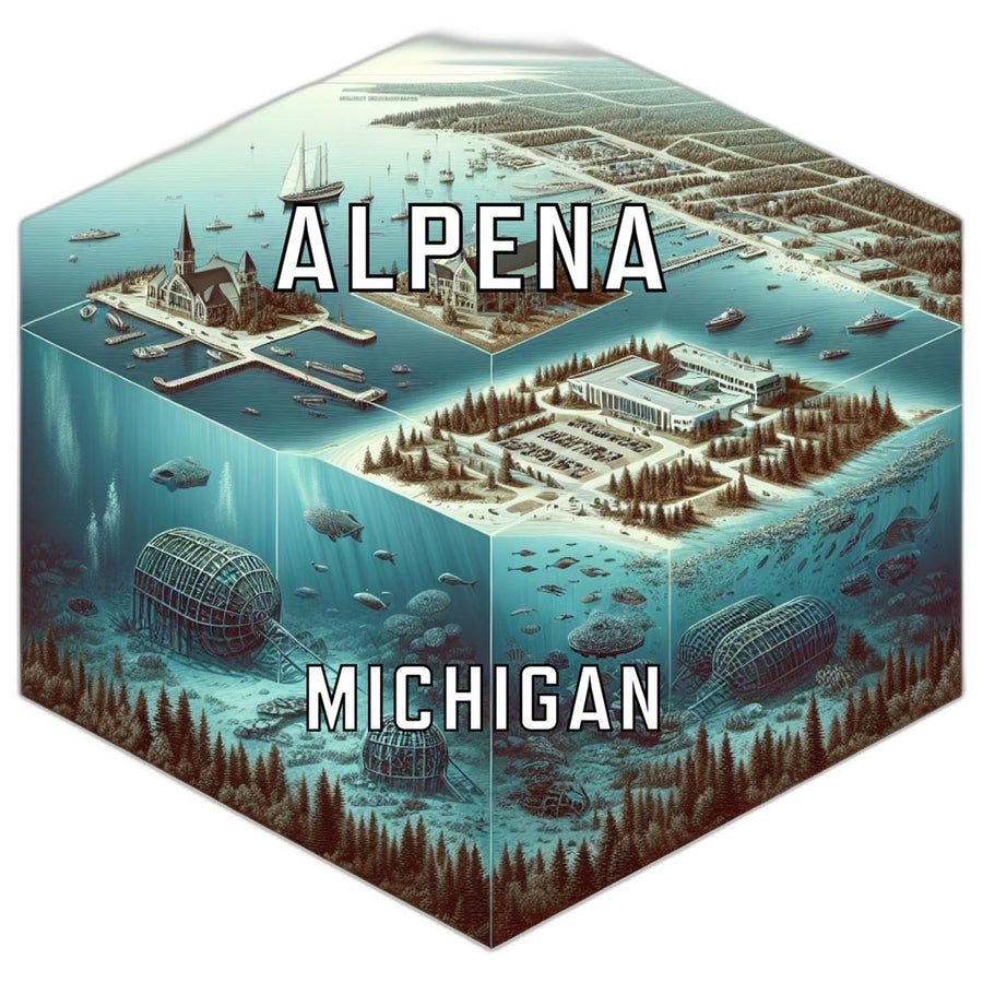 Alpena Michigan Souvenir Travel Destination Die Cut Hexagon Fridge Magnet Image 1