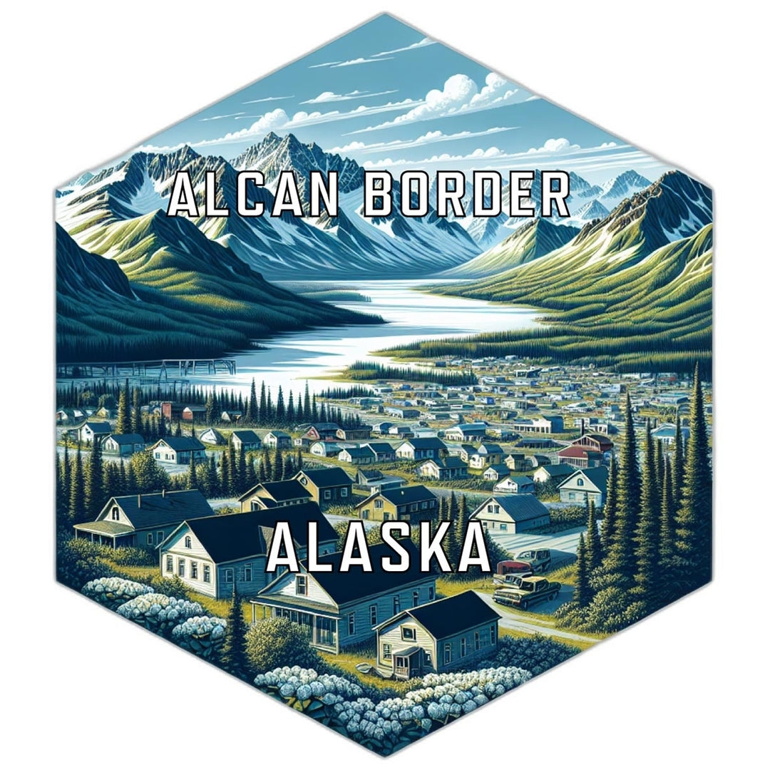 Alcan Border Alaska Souvenir Travel Destination Die Cut Hexagon Fridge Magnet Image 1