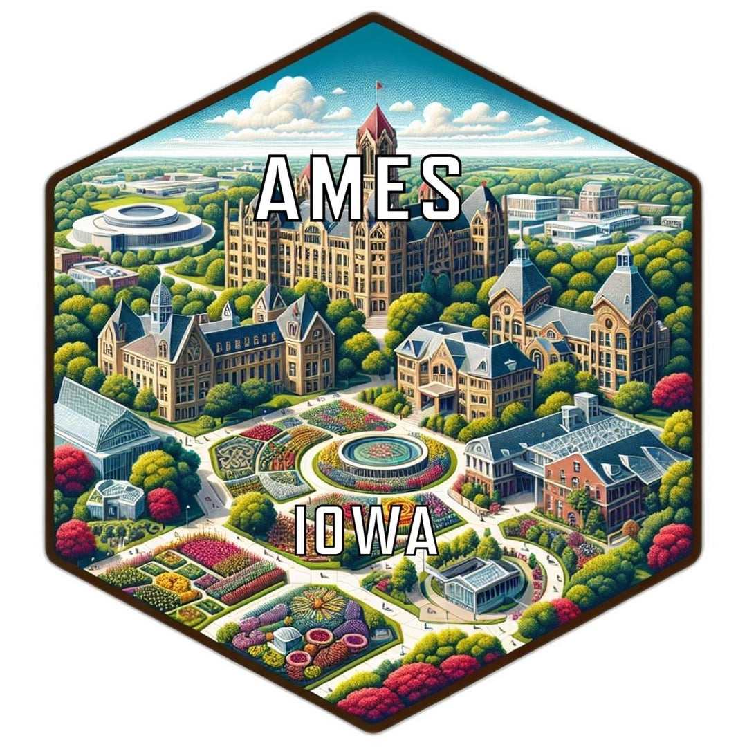 Ames Iowa Souvenir Travel Destination Die Cut Hexagon Fridge Magnet Image 1