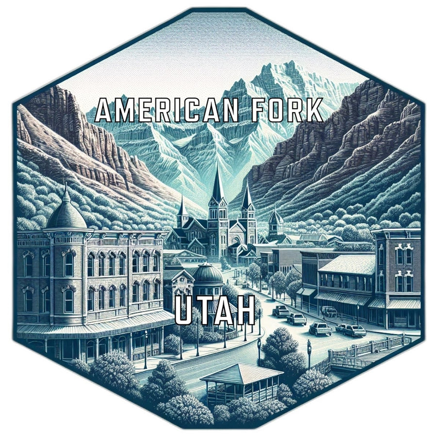 American Fork Utah Souvenir Travel Destination Die Cut Hexagon Fridge Magnet Image 1