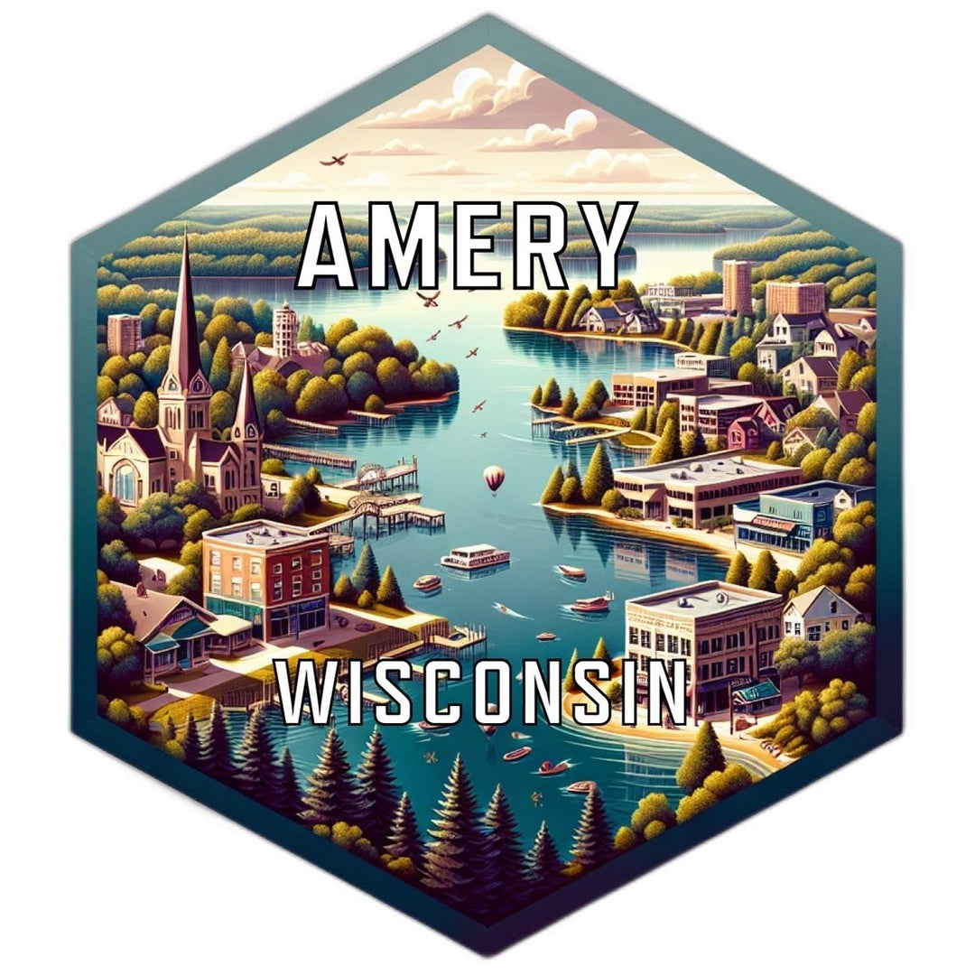 Amery Wisconsin Souvenir Travel Destination Die Cut Hexagon Fridge Magnet Image 1