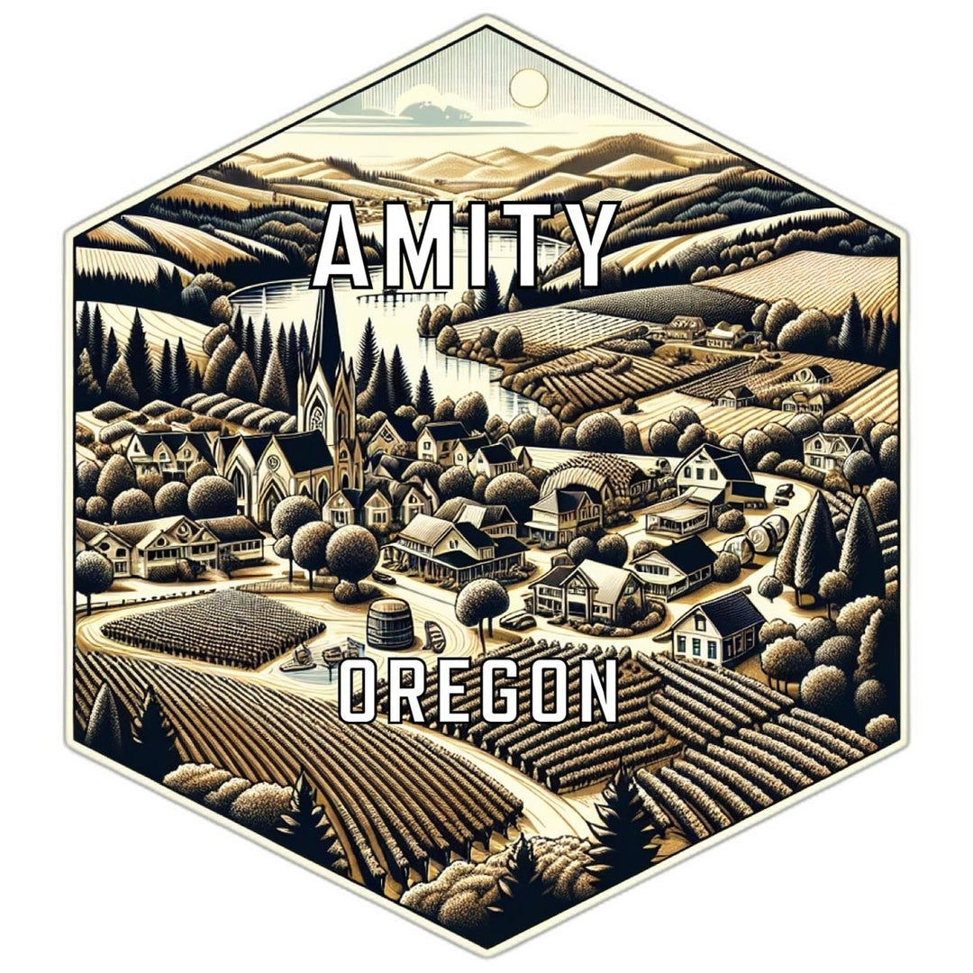 Amity Oregon Souvenir Travel Destination Die Cut Hexagon Fridge Magnet Image 1