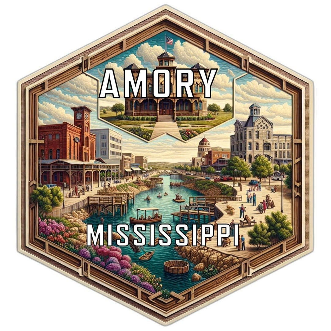 Amory Mississippi Souvenir Travel Destination Die Cut Hexagon Fridge Magnet Image 1