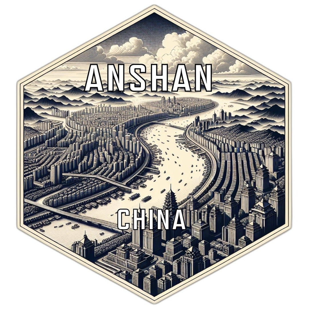 Anshan China Souvenir Travel Destination Die Cut Hexagon Fridge Magnet Image 1