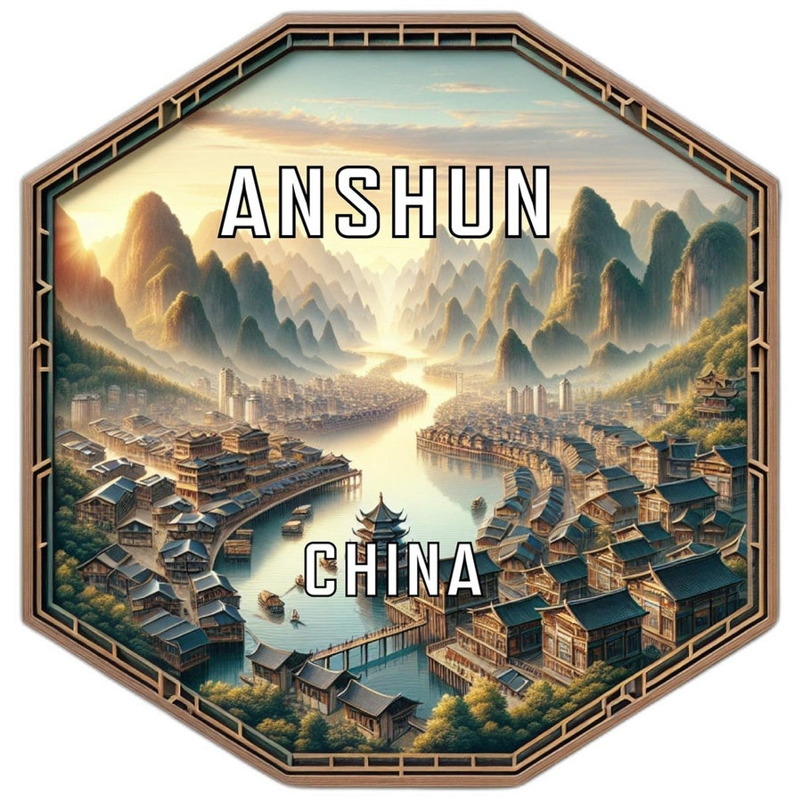 Anshun China Souvenir Travel Destination Die Cut Hexagon Fridge Magnet Image 1