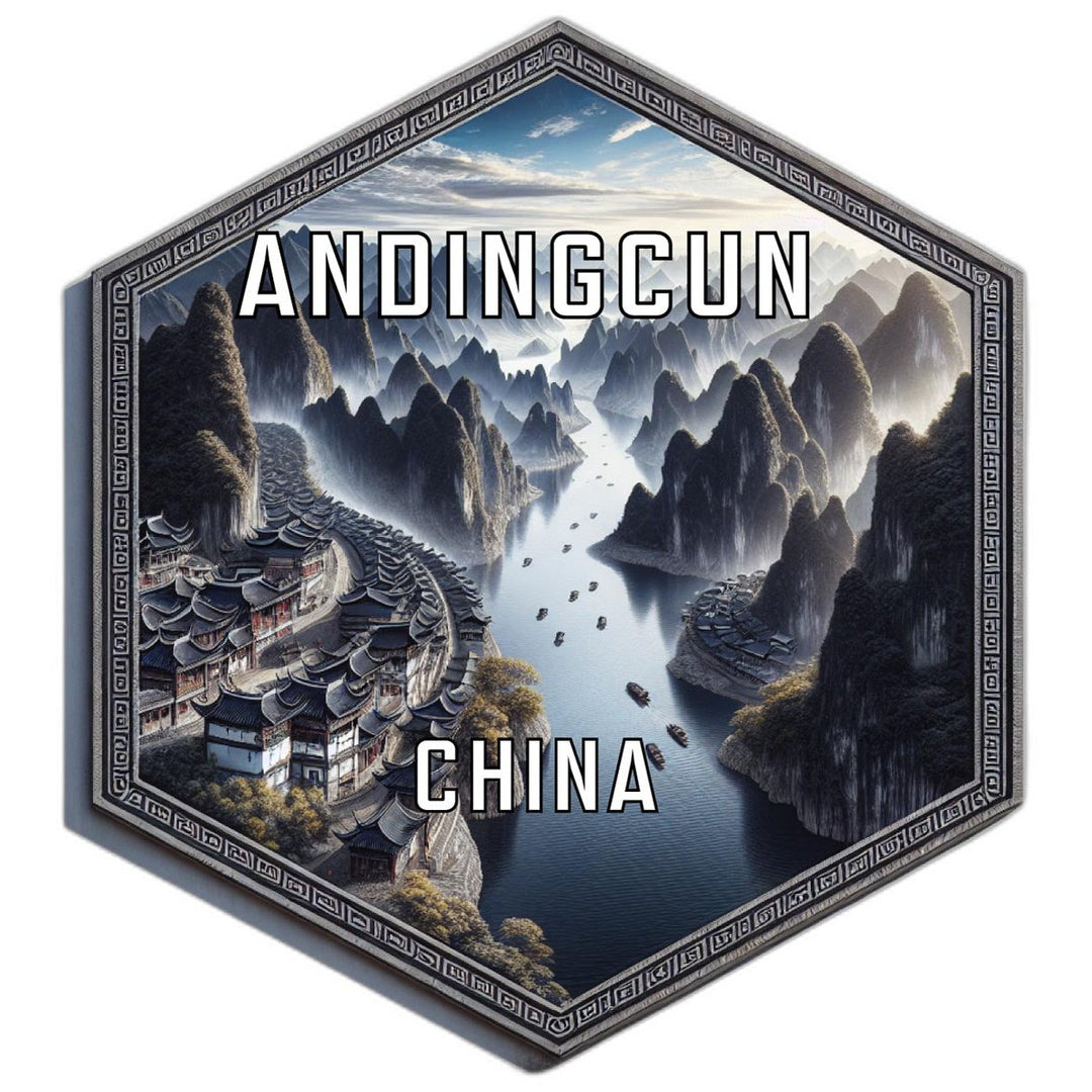 Andingcun China Souvenir Travel Destination Die Cut Hexagon Fridge Magnet Image 1