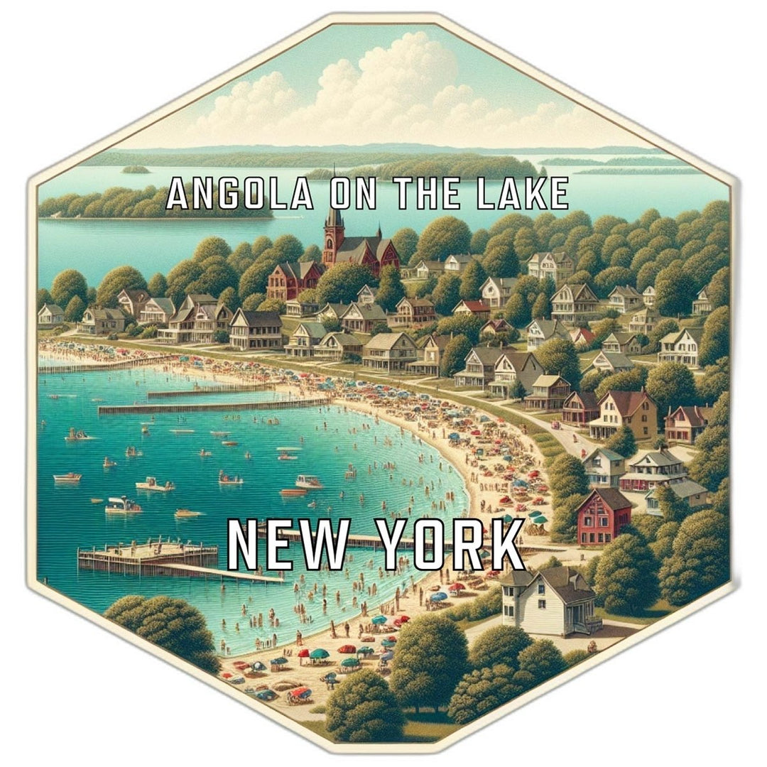 Angola On The Lake York Souvenir Travel Destination Die Cut Hexagon Fridge Magnet Image 1