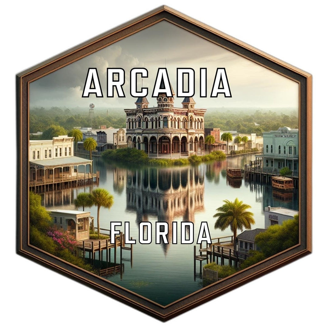 Arcadia Florida Souvenir Travel Destination Die Cut Hexagon Fridge Magnet Image 1