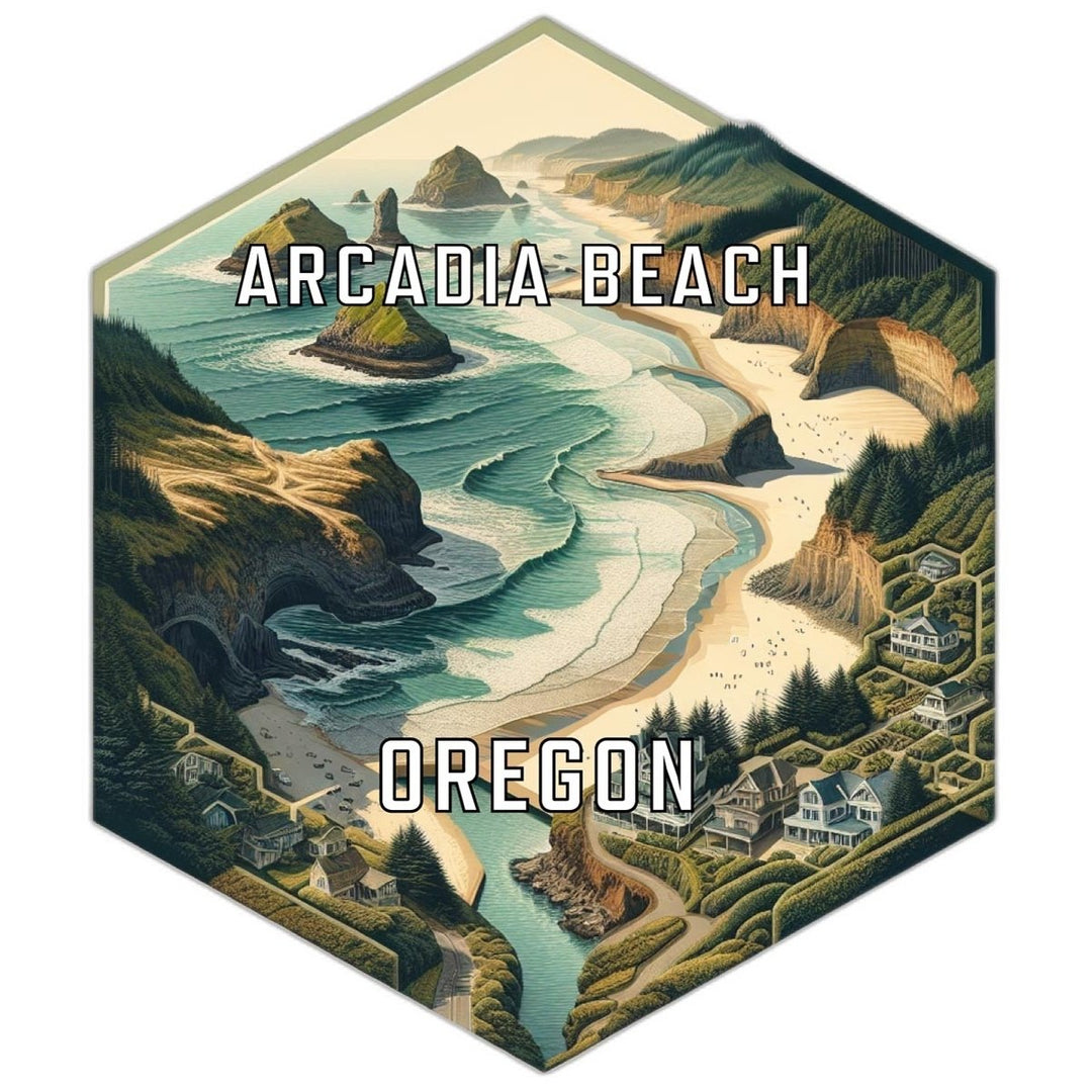 Arcadia Beach Oregon Souvenir Travel Destination Die Cut Hexagon Fridge Magnet Image 1