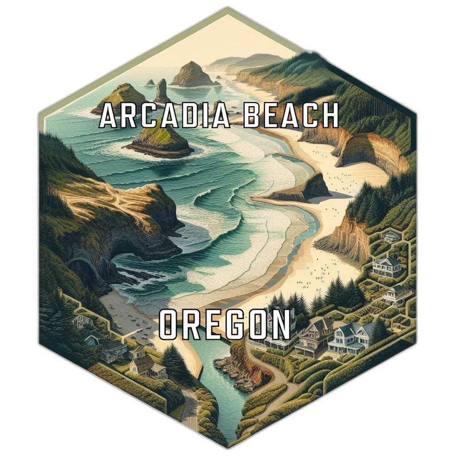 Arcadia Beach Oregon Souvenir Travel Destination Die Cut Hexagon Fridge Magnet Image 1