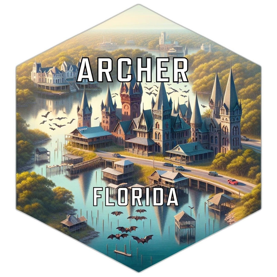 Archer Florida Souvenir Travel Destination Die Cut Hexagon Fridge Magnet Image 1