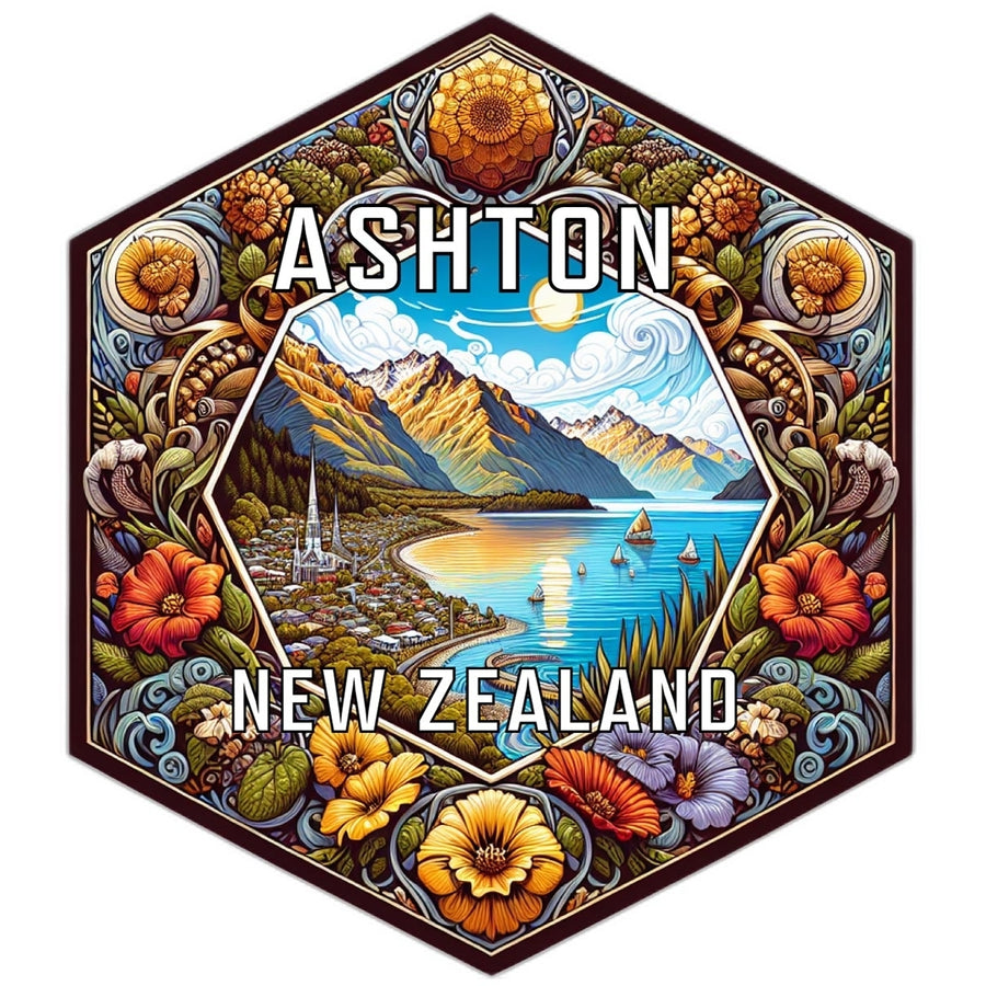 Ashton Zealand Souvenir Travel Destination Die Cut Hexagon Fridge Magnet Image 1