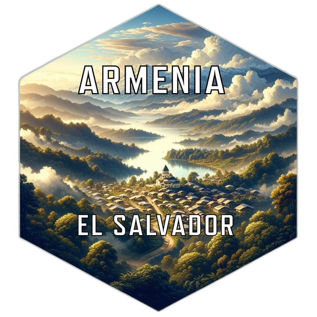 Armenia El Salvador Souvenir Travel Destination Die Cut Hexagon Fridge Magnet Image 1