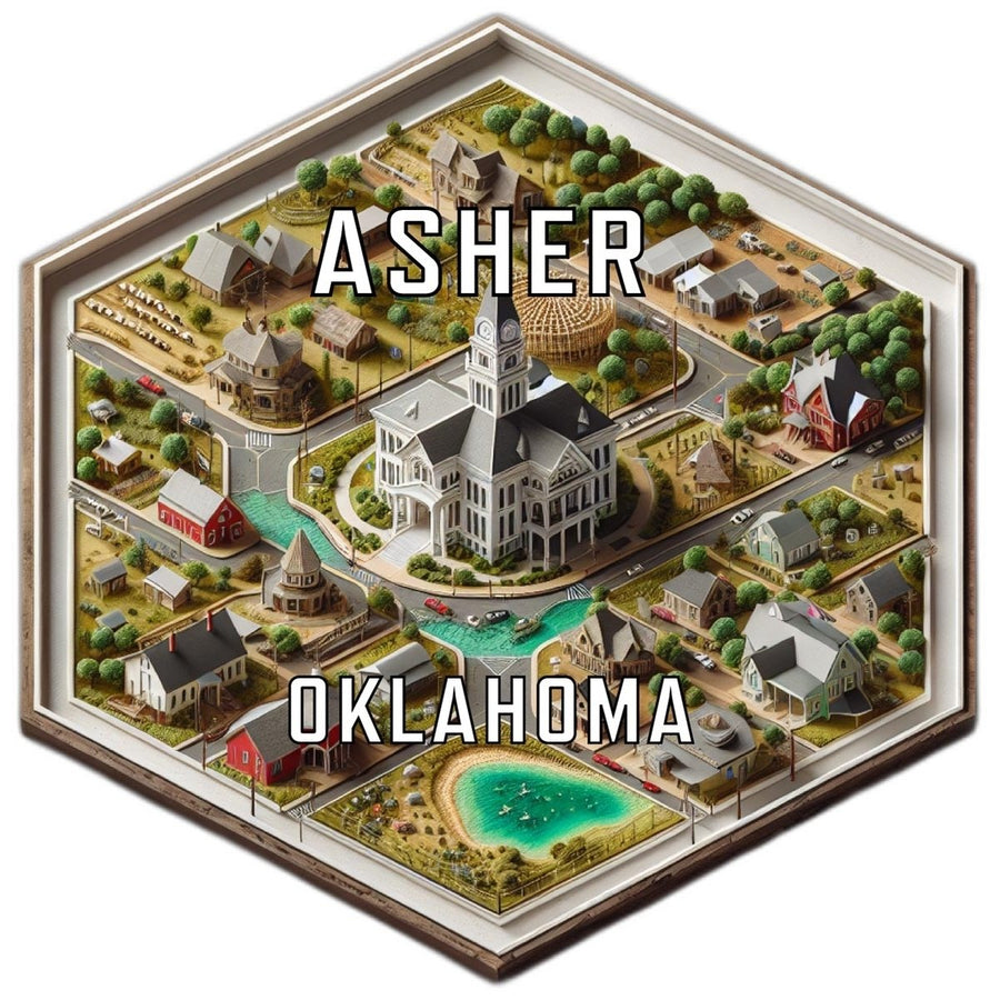 Asher Oklahoma Souvenir Travel Destination Die Cut Hexagon Fridge Magnet Image 1