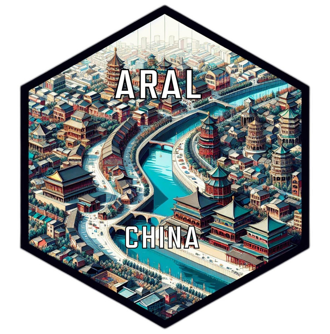 Aral China Souvenir Travel Destination Die Cut Hexagon Fridge Magnet Image 1