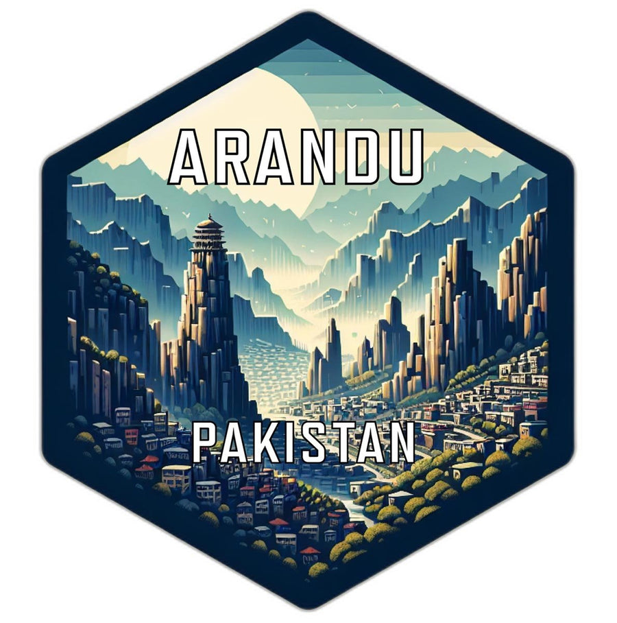 Arandu Pakistan Souvenir Travel Destination Die Cut Hexagon Fridge Magnet Image 1