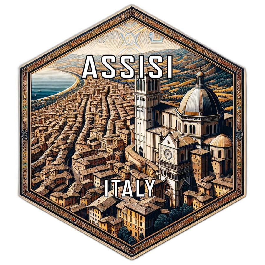 Assisi Italy Souvenir Travel Destination Die Cut Hexagon Fridge Magnet Image 1