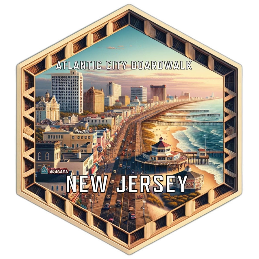 Atlantic City Boardwalk Jersey Souvenir Travel Destination Die Cut Hexagon Fridge Magnet Image 1