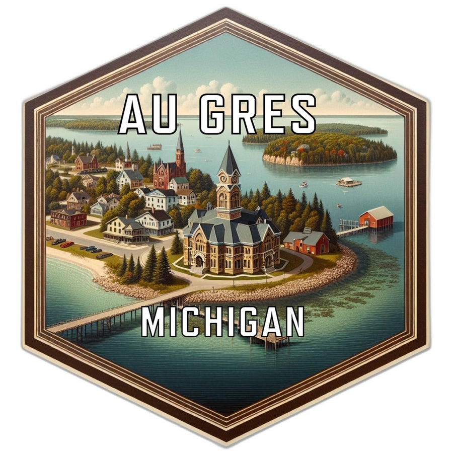 Au Gres Michigan Souvenir Travel Destination Die Cut Hexagon Fridge Magnet Image 1