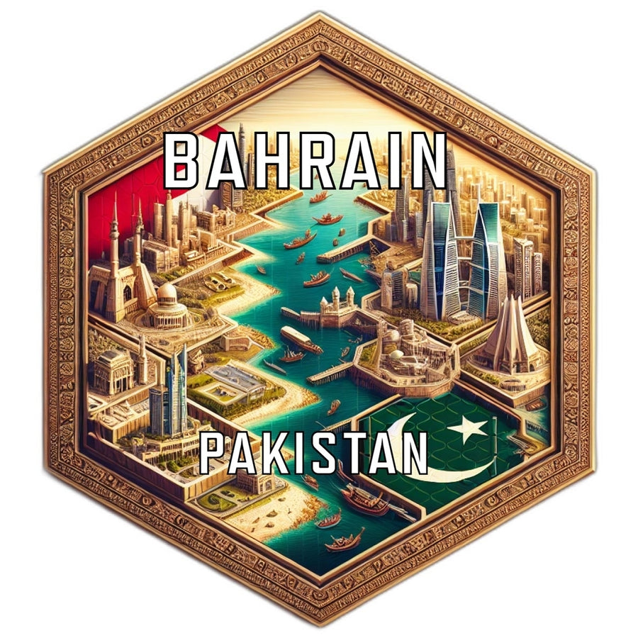 Bahrain Pakistan Souvenir Travel Destination Die Cut Hexagon Fridge Magnet Image 1