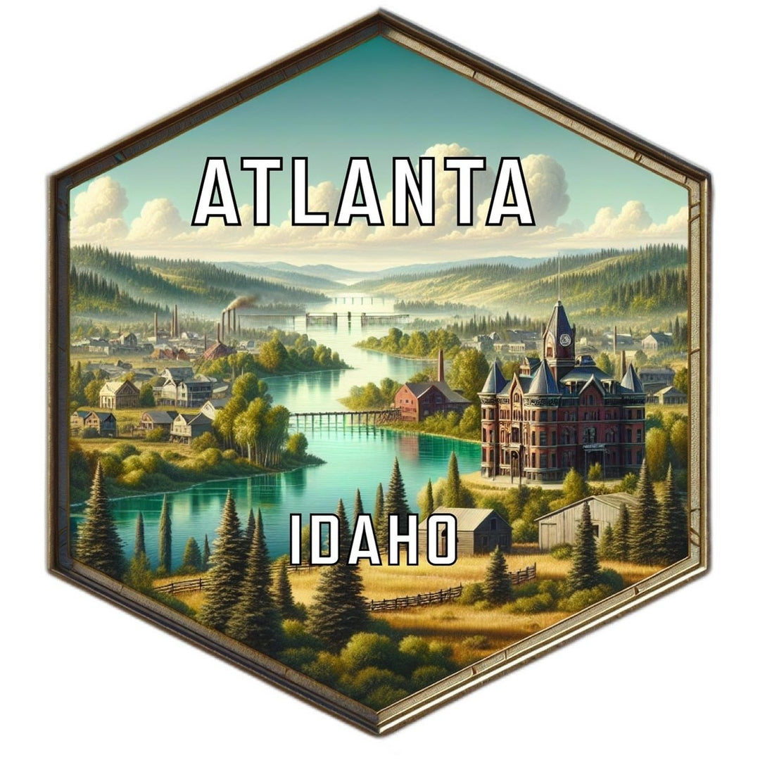 Atlanta Idaho Souvenir Travel Destination Die Cut Hexagon Fridge Magnet Image 1