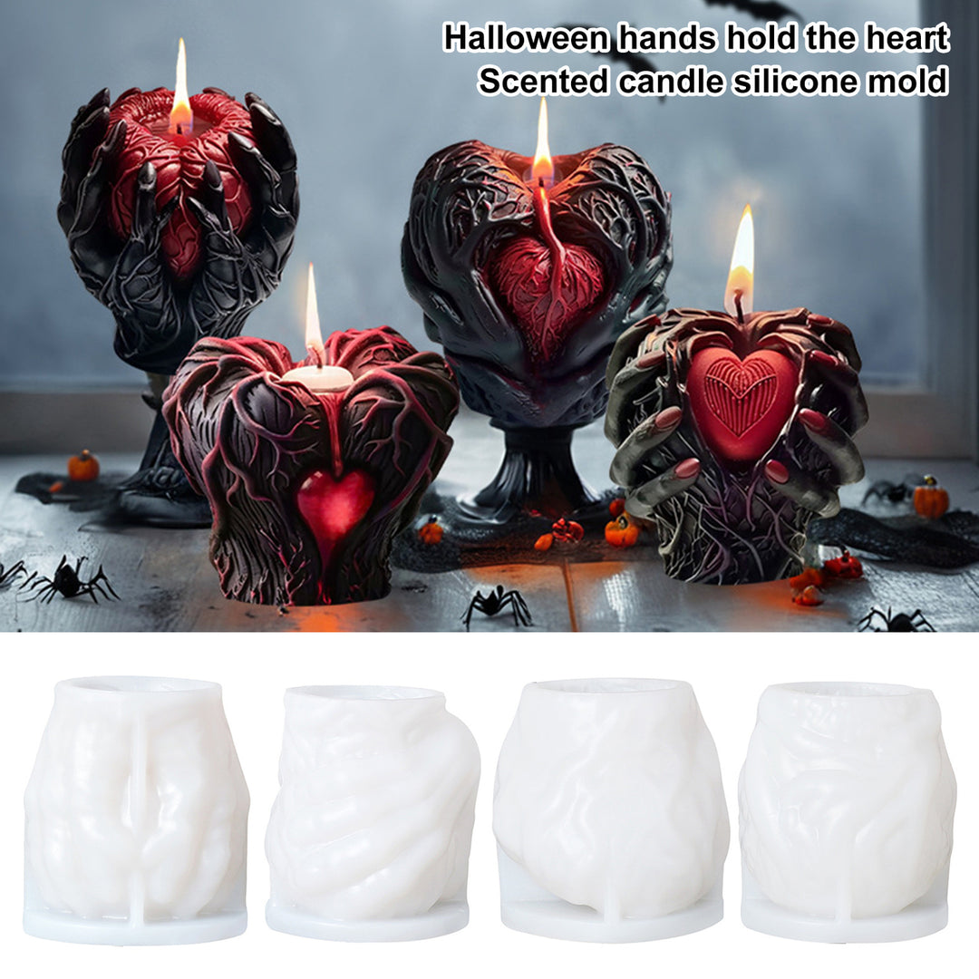 Skull Heart Candle Mold Halloween Skeleton Hand Holding Heart Silicone Mold 3D Soap Chocolate Cake Mold DIY Craft Making Image 1