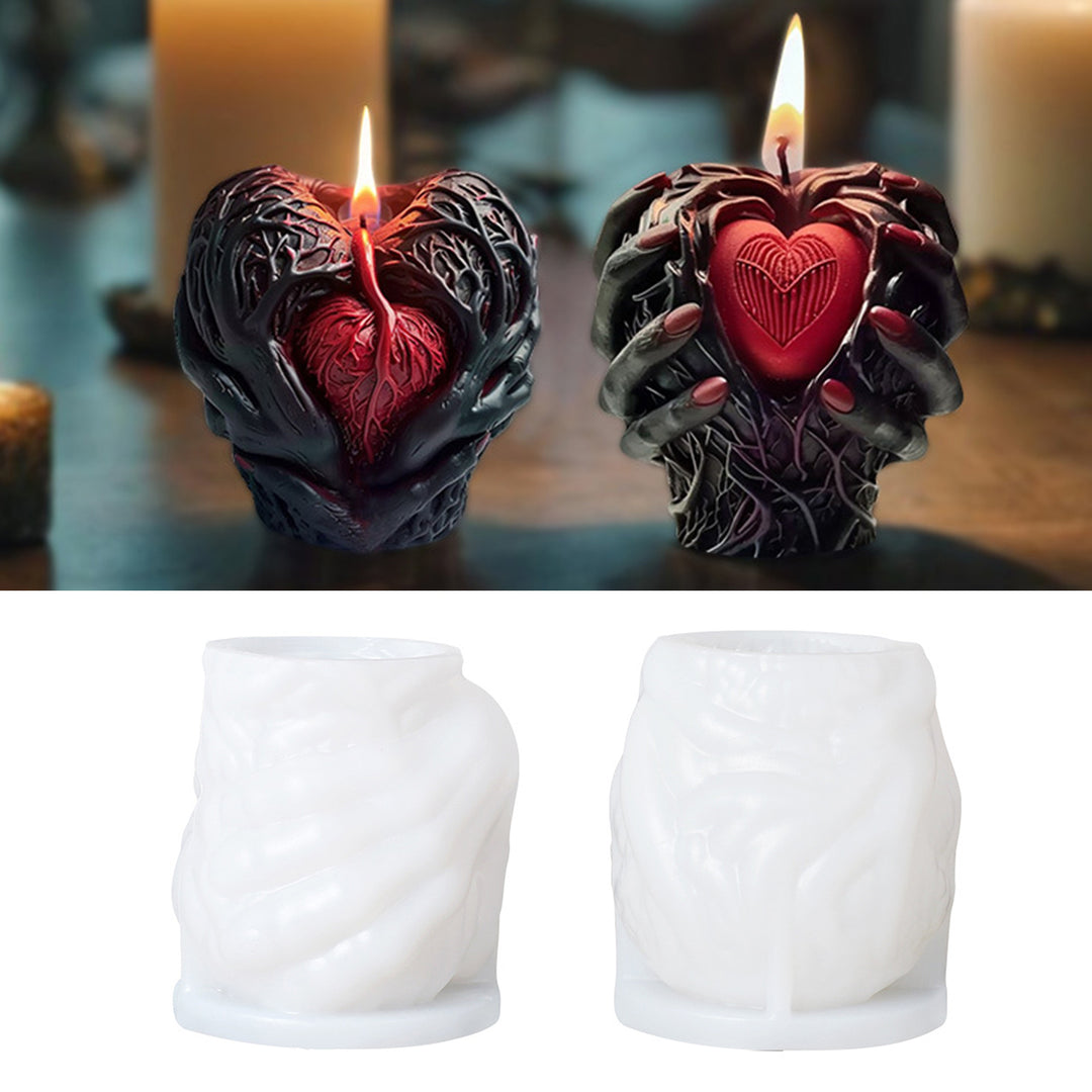 Skull Heart Candle Mold Halloween Skeleton Hand Holding Heart Silicone Mold 3D Soap Chocolate Cake Mold DIY Craft Making Image 6