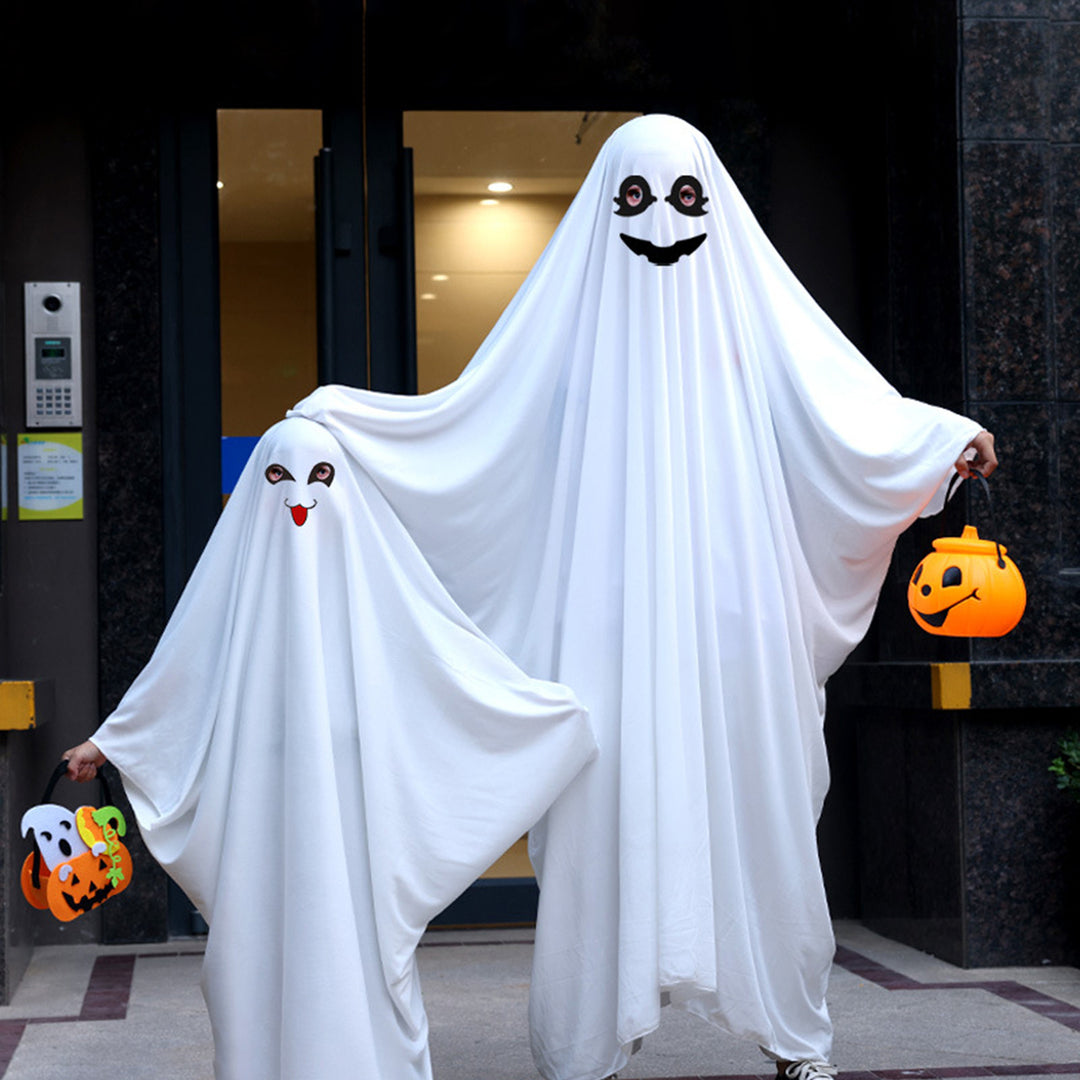 Halloween Ghost Cloak Boo White Ghost Cape Spooky Children Trick-or-Treat Dress Up Costume Cosplay Party Outfit for Boys Image 1