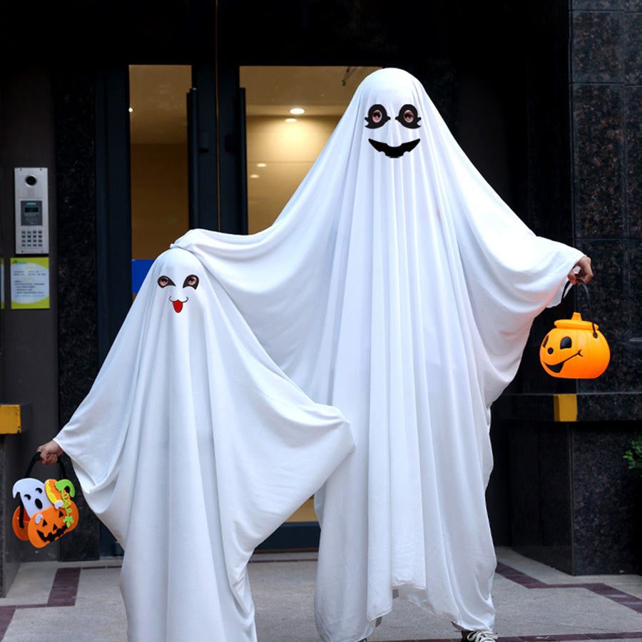 Halloween Ghost Cloak Boo White Ghost Cape Spooky Children Trick-or-Treat Dress Up Costume Cosplay Party Outfit for Boys Image 1