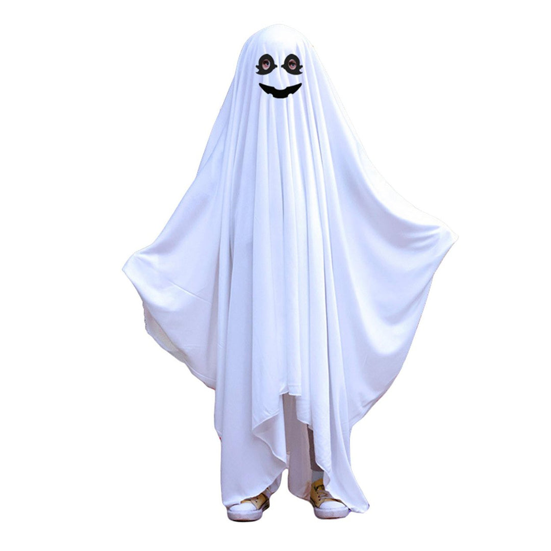 Halloween Ghost Cloak Boo White Ghost Cape Spooky Children Trick-or-Treat Dress Up Costume Cosplay Party Outfit for Boys Image 1