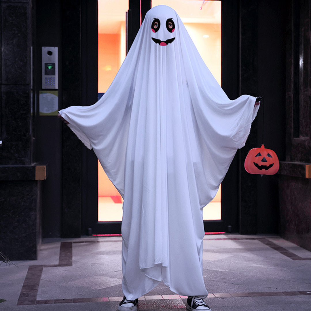 Halloween Ghost Cloak Boo White Ghost Cape Spooky Children Trick-or-Treat Dress Up Costume Cosplay Party Outfit for Boys Image 4