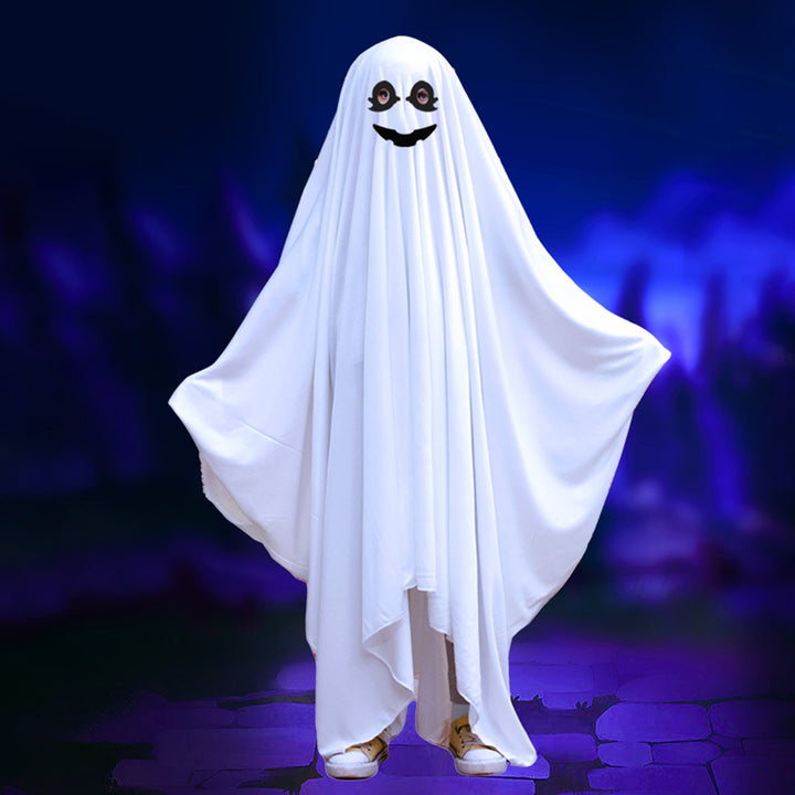 Halloween Ghost Cloak Boo White Ghost Cape Spooky Children Trick-or-Treat Dress Up Costume Cosplay Party Outfit for Boys Image 9