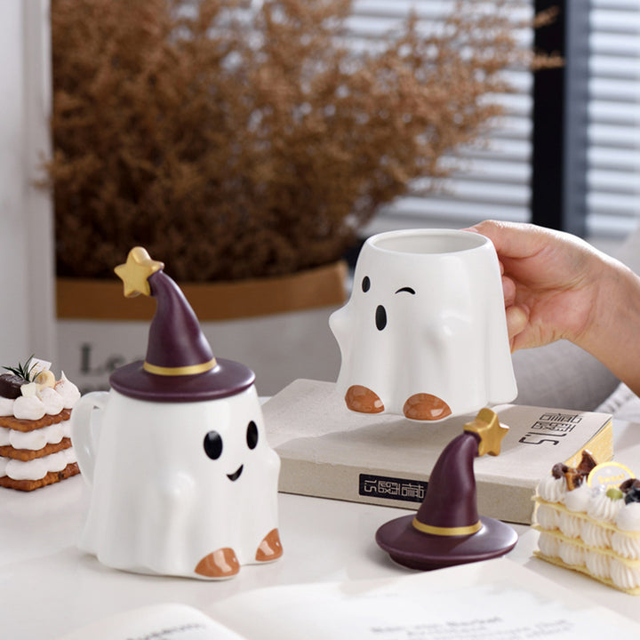 Halloween Ghost Mug And Spoon Set Cute Ceramic Drinking Cup for Coffee Tea Milk Home Office Decoration Image 1