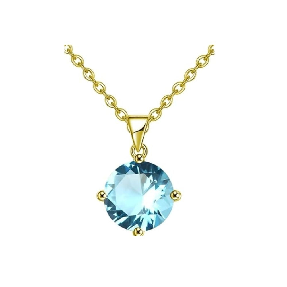 18K Yellow Gold Aquamarine 2ct Necklace Earrings Set 18 Inch Fashion Jewelry Image 2